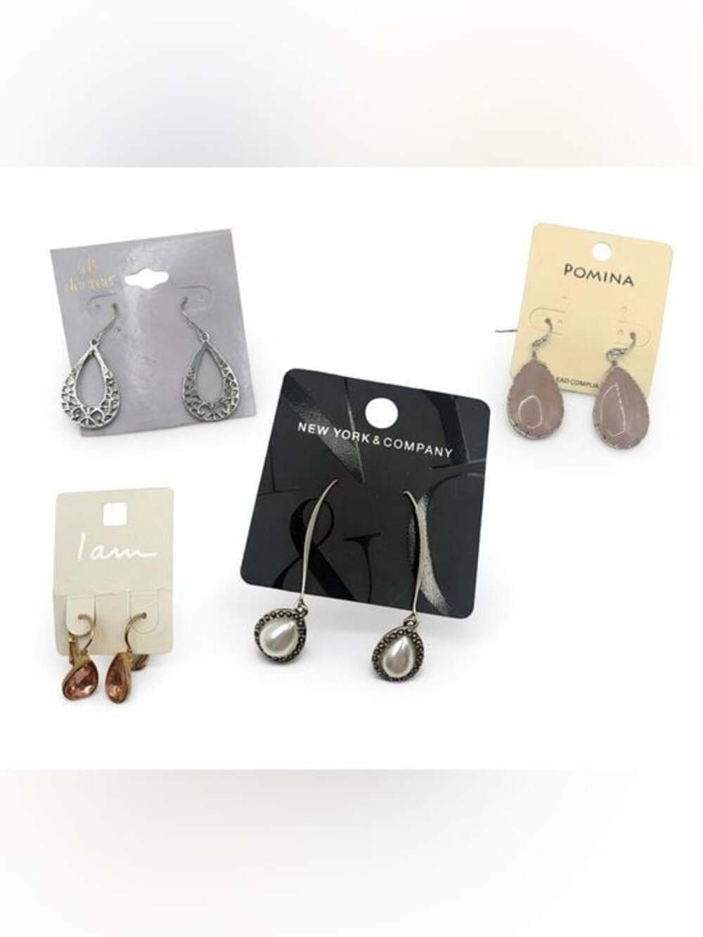 Women’s Drop Earrings Bundle 4 Pairs Silver Gold Pink Pearl Boho Mix